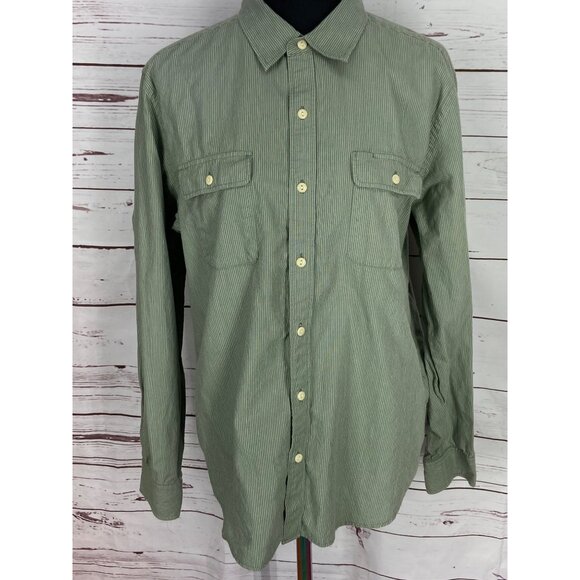 Fossil Mens Long Sleeve Green Striped Button-Up Shirt Size L - Picture 8 of 9